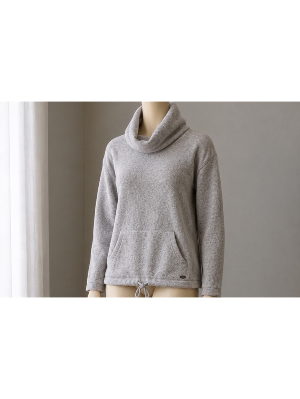 Carve Designs Rowayton Cowl Neck Sweater Women M Gray Fleece Pullover Pocket